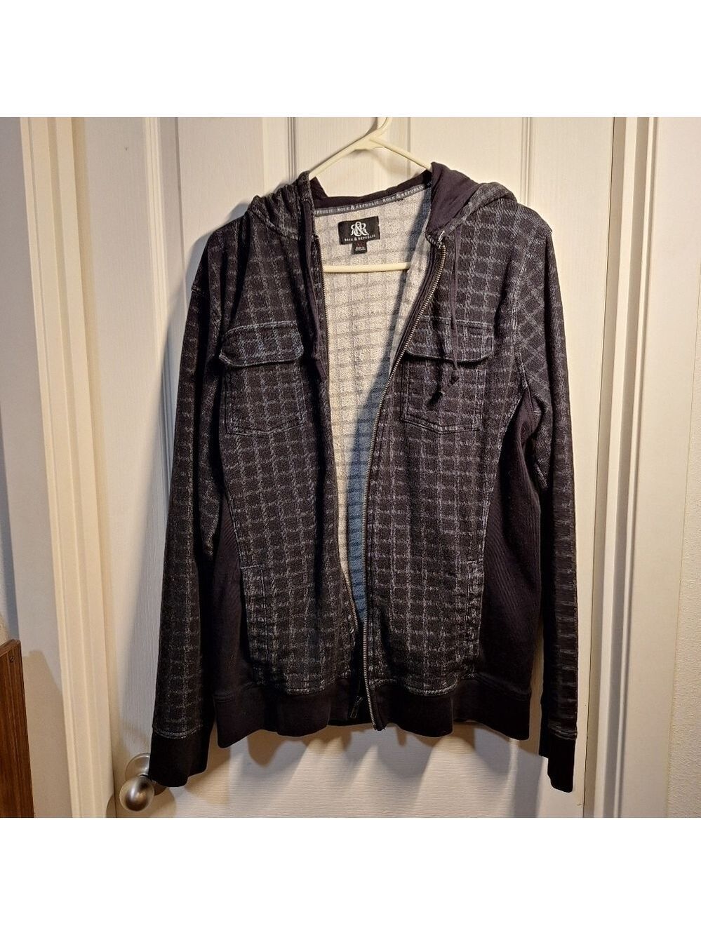 Rock & Republic Black Gray Sweatshirt Hoodie XL